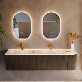 Mondiaz Kurve-dlux 175cm badmeubel ronding rechts shadow met 2 lades en 1 deur en wastafel stor small dubbel/links 2 kraangaten frappe