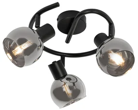 Smart plafondSpot / Opbouwspot / Plafondspot zwart met smoke glas 3-lichts incl. Wifi P45 - Vidro Art Deco E14 rond Binnenverlichting Lamp