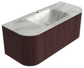 Mondiaz Kurve-dlux 110cm badmeubel ronding links/rechts ruby met 1 lade en 2 deuren en wastafel cloud midden 1 kraangat opalo
