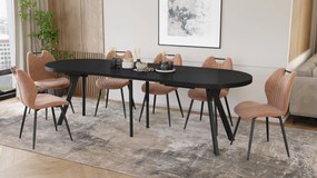 Mazzoni EXPANSO Zwart mat / zwarte poten - OVALE UITSCHUIFTAFEL 160-360 cm VOOR 16-18 PERSONEN