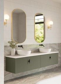 Muebles Ezra badmeubel ribbelfront 200cm legergroen met wit toppaneel zonder waskom
