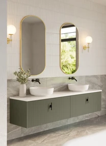 Muebles Ezra badmeubel ribbelfront 200cm legergroen met wit toppaneel zonder waskom