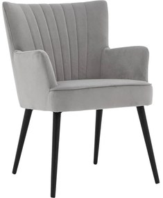 Goossens Eetkamerstoel Rob grijs velvet stof met armleuning, urban industrieel