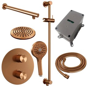 Brauer Copper Carving thermostatische inbouw regendouche met 3 standen handdouche, rechte muurarm, glijstang en hoofddouche 20cm set 91 koper geborsteld PVD