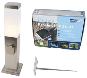 Buitenlamp staal incl stopcontact IP44- Malios met grondpin en kabelmof Modern E27 IP44 Buitenverlichting vierkant