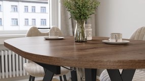 Mazzoni ALMO Bruin Eiken / zwarte poten - OVALE UITSCHUIFTAFEL 120-220 cm VOOR 10-12 PERSONEN