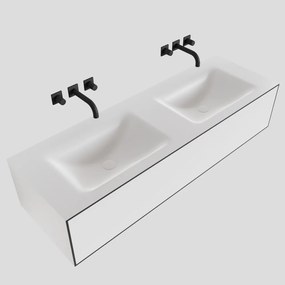 Zaro Lagom volledig naadloos solid surface onderkast 140cm mat zwart met 1 lade Push tot open. Compleet met solid surface wastafel met 0 kraangat(en)