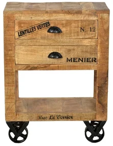 Houten Nachtkastje Op Wielen - 60x30x80cm.