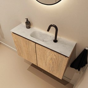 Mondiaz Ture DLux toiletmeubel 80cm washed oak met wastafel opalo midden met kraangat