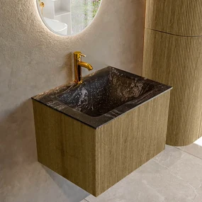 Mondiaz Kurve-dlux 60cm badmeubel dusk met 1 lade en wastafel cloud midden 1 kraangat lava
