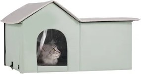 VEVOR Kattenhuis 67x56x41 cm, Kattenhuis 18 W, Kattenhol, Kattenverblijf gemaakt van 600D Oxford-stof met verwarmd kussen, Temperatuurverhoging tot 20 °C, voor de winter, Groen (Groot)