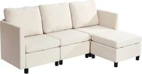 VEVOR Hoekbank met verborgen opbergruimte, bank met voetenbank en veerkrachtig schuim, gestoffeerde bank (3-zits) met massief houten frame voor woonkamer/slaapkamer, beige