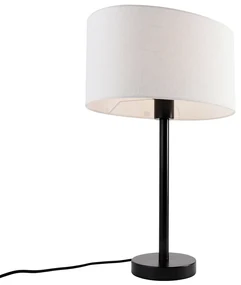 Tafellamp zwart met ovale linnen kap wit 35cm - Simplo Modern E27 Scandinavisch rond Binnenverlichting Lamp
