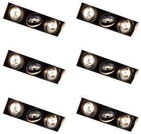 Set van 6 Inbouwspot zwart GU10 AR70 trimless 3-lichts - Oneon GU10 Binnenverlichting Lamp