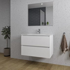 Adema Chaci Badkamermeubelset - 80x45x57cm - 1 ovale keramische wasbak wit - 1 kraangat - 2 lades - rechthoekige spiegel - mat wit SW1212766/SW718717/SW724611