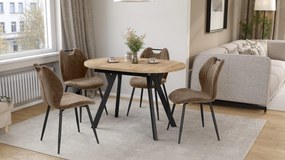 Mazzoni ALMO Craft Eiken Goud / zwarte poten - OVALE UITSCHUIFTAFEL 120-220 cm VOOR 10-12 PERSONEN