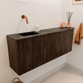Mondiaz Joya DLux 110cm toiletmeubel ronding rechts walnut met wastafel faye links zonder kraangat lava