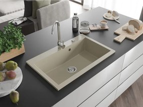 Mexen Elix granieten spoelbak 1-komor 800 x 500 mm, beige, sifon chroom - 6527801005-69