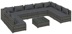 vidaXL 10-delige Loungeset met kussens poly rattan grijs