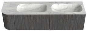 Mondiaz Kurve-dlux 165cm badmeubel ronding links shadow met 2 lades en 1 deur en wastafel stor small dubbel/rechts zonder kraangat opalo