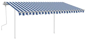 vidaXL Luifel handmatig uittrekbaar met palen 4,5x3,5 m blauw en wit