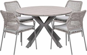 Garden Impressions Natas tuinset 5-delig taupe - Tulli tuintafel Ø122x75 cm - light teak vironwood