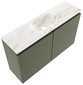 Mondiaz Ture DLux toiletmeubel 80cm army met wastafel frappe midden zonder kraangat