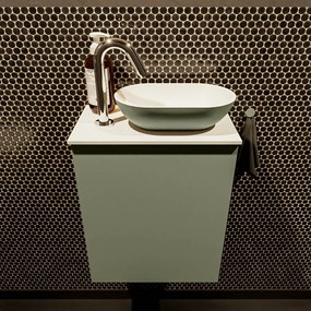 Mondiaz Fowy toiletmeubel 40cm army met legergroene waskom rechts en kraangat