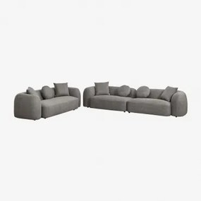 Woonkamerset Met 2-delige Modulaire Bank En 3-zitsbank In Coco Chenille Granietgrijs Dik Chenille - Sklum