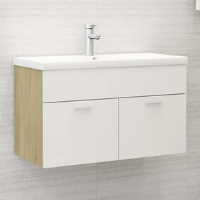 vidaXL Wastafelkast 80x38,5x46 cm spaanplaat wit en sonoma eikenkleur