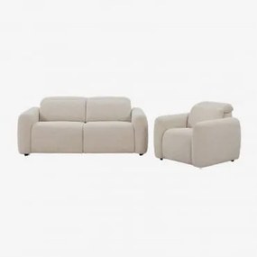 Woonkamer Set Met Elektrische En Verstelbare 2-zitsbank En Gestoffeerde Fauteuil Peggy Bouclé Beige - Sklum