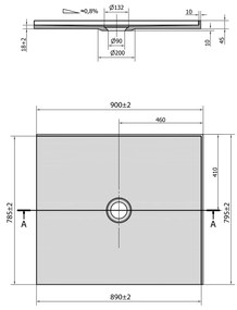 Polysan Mirai rechthoekige douchebak 2 randen rechts 90x80cm wit