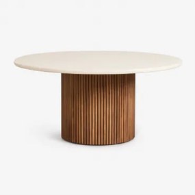 Ronde Eettafel Van Cement En Acaciahout Sirvon Ø160 Cm - Sklum