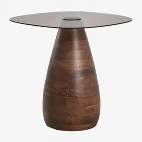 Vierkant Nachtkastje 50x50 Cm In Mangohout En Glas Mariana Donker Handvat Hout - Sklum