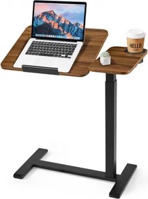 VEVOR bijzettafel 700x400 mm laptoptafel nachtkastje banktafel staand bureau, voor thuiswerkplek, in hoogte verstelbaar van 680 tot 1080 mm, bijzettafel met wielen, kantelbaar tafelblad en bekerhouder, bruin
