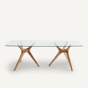 Rechthoekige tafel van glas en eikenhout, Maricielo
