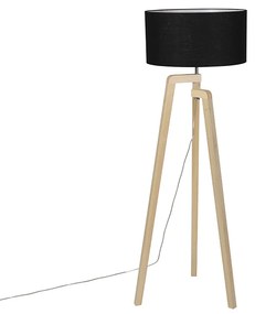 Moderne vloerlamp hout met zwarte kap 45 cm - Puros