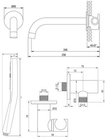 Brauer Gunmetal Carving thermostatische inbouw badkraan met uitloop en 3 standen handdouche set 4 gunmetal geborsteld PVD