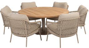 Saba Sardinia low dining tuinset 7 delig 160 cm rond teak latte 4 Seasons Outdoor