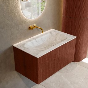 Mondiaz Kurve-dlux 80cm badmeubel ruby met 1 lade en wastafel big small midden zonder kraangat glace