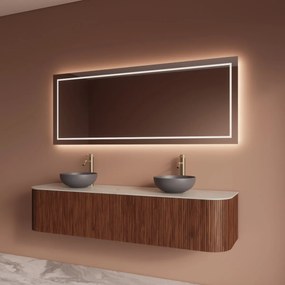 Gliss Design Alluro badmeubel ribbelfront met ronding links/rechts 180cm walnut en wit marmer toppaneel
