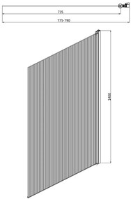 Eastbrook Fluted badwand met ribbelglas 80x140cm rechts chroom