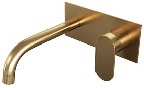 Brauer Gold Edition ColdStart wastafelkraan inbouw gebogen uitloop met achterplaat model C1 geborsteld messing PVD