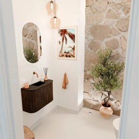 Mondiaz Joya 65cm toiletmeubel ronding links/rechts walnut met wastafel faye midden zonder kraangat urban