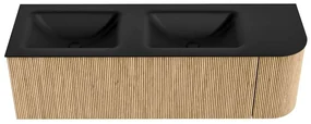 Mondiaz Kurve 145cm badmeubel ronding rechts oak met 1 lade en deur en wastafel cloud dubbel/links zonder kraangat urban