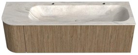 Mondiaz Kurve-dlux 145cm badmeubel ronding links dusk met 1 lade en deur en wastafel big large rechts 2 kraangaten ostra