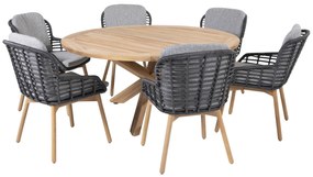 4 Seasons Outdoor Lugano dining set teak met Prado tafel Ø 160 cm * Sale *  Tuinset    houtkleur weerbestendig