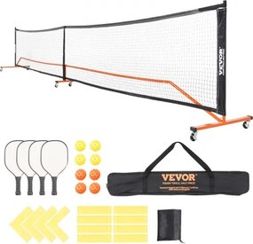 VEVOR Pickleball Net Set, draagbaar pickleballsysteem van normale grootte met tassen, ballen, peddels, wielen en baanlijnen, weerbestendig metalen frame en PE-net, voor oprit, achtertuin, buiten