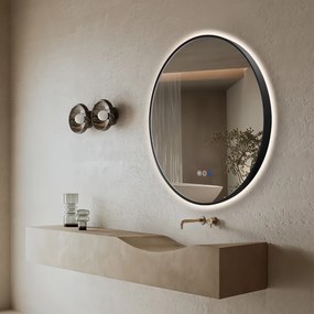 Saniclear Circle Black ronde spiegel met verwarming, direct en indirect licht mat zwart 90cm