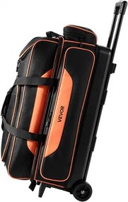VEVOR bowlingtas met wielen voor 3 ballen, 600D Oxford, oranje/zwart, voor schoenen tot maat 16 (VS) en accessoires, met telescopische handgreep (tot 1016 mm), dubbellaagse trays en versterkte naden.